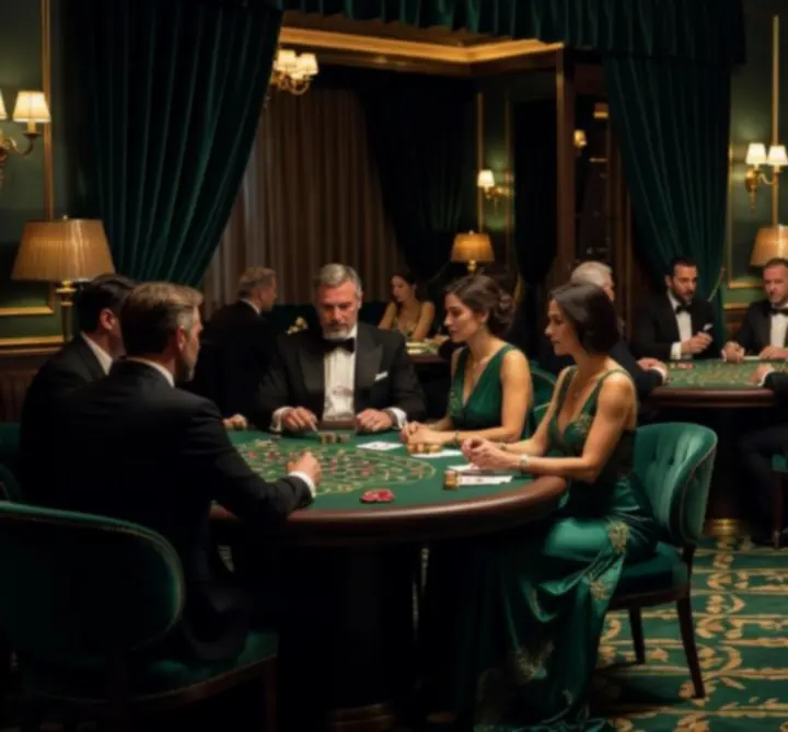 Ambijentalno osvijetljen casino lounge s elegantnim stolovima i barom