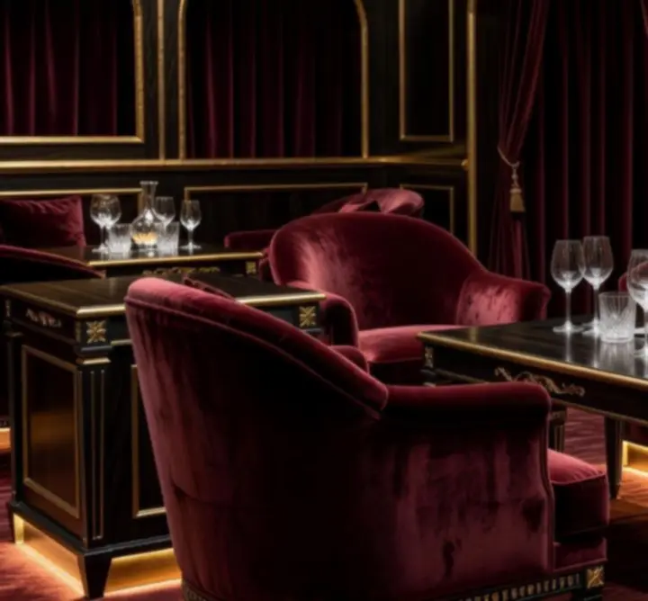 Detalj VIP lounge zone Paradise Royale s baršunastim sjedećim garniturama